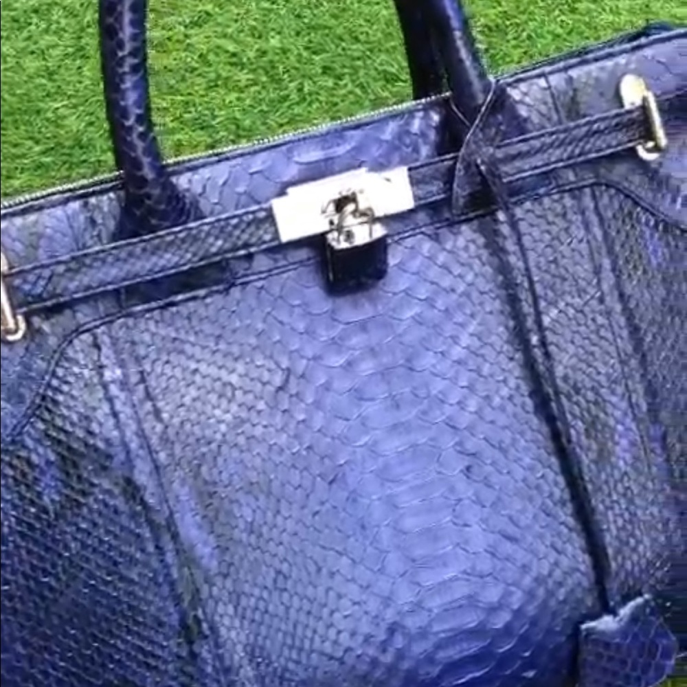Elegant Blue Real Python Leather Handbag - image 8